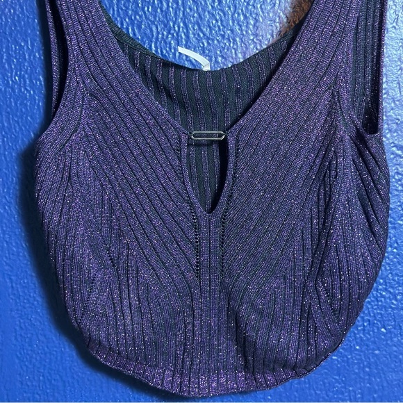 Free People Purple Ribbed Crop Tank Top size Small - Picture 7 of 9